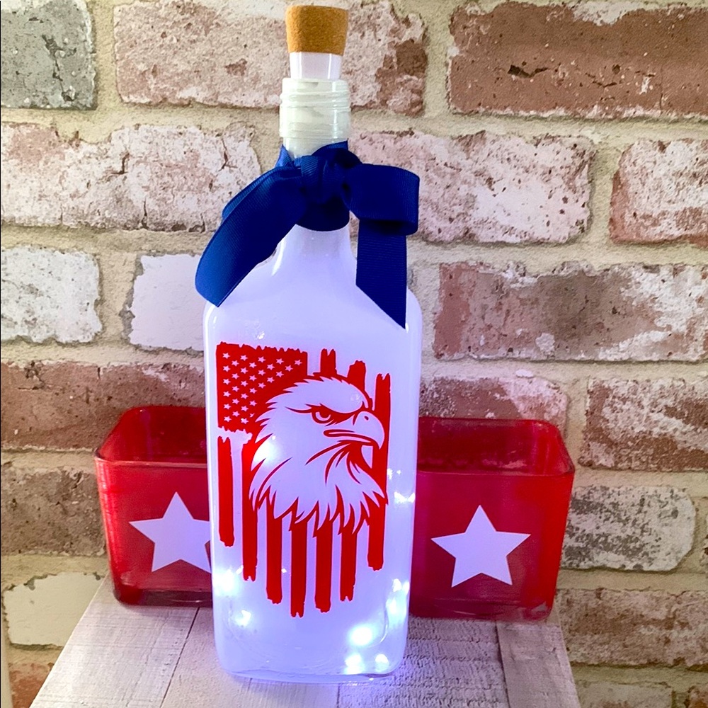Hand Crafted Patriotic Eagle Lighted Bottle